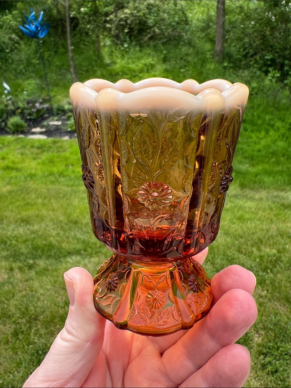 Vintage Fenton Glass Daisy Cameo Opalescent Fairy Light Votive Candle Holder